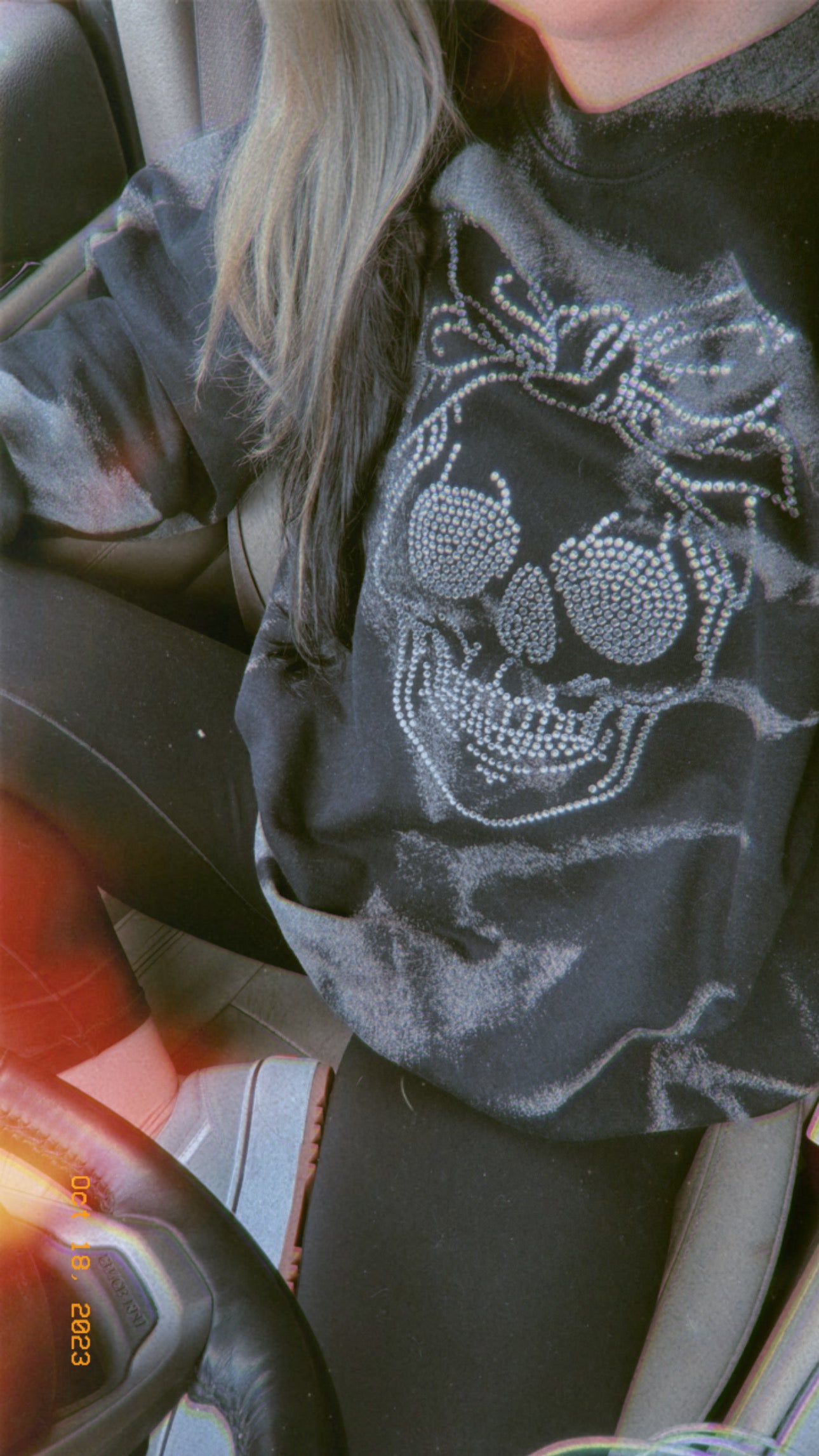 Rhinestone Skull Bleached Sweatshirt