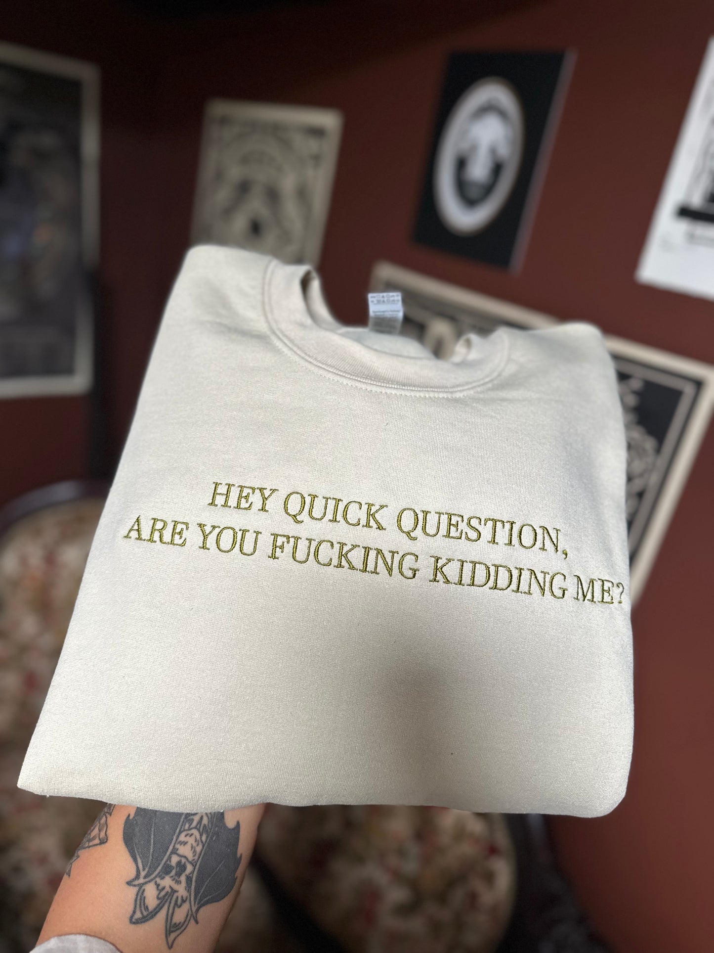 Quick Question? Embroidered Sweatshirt