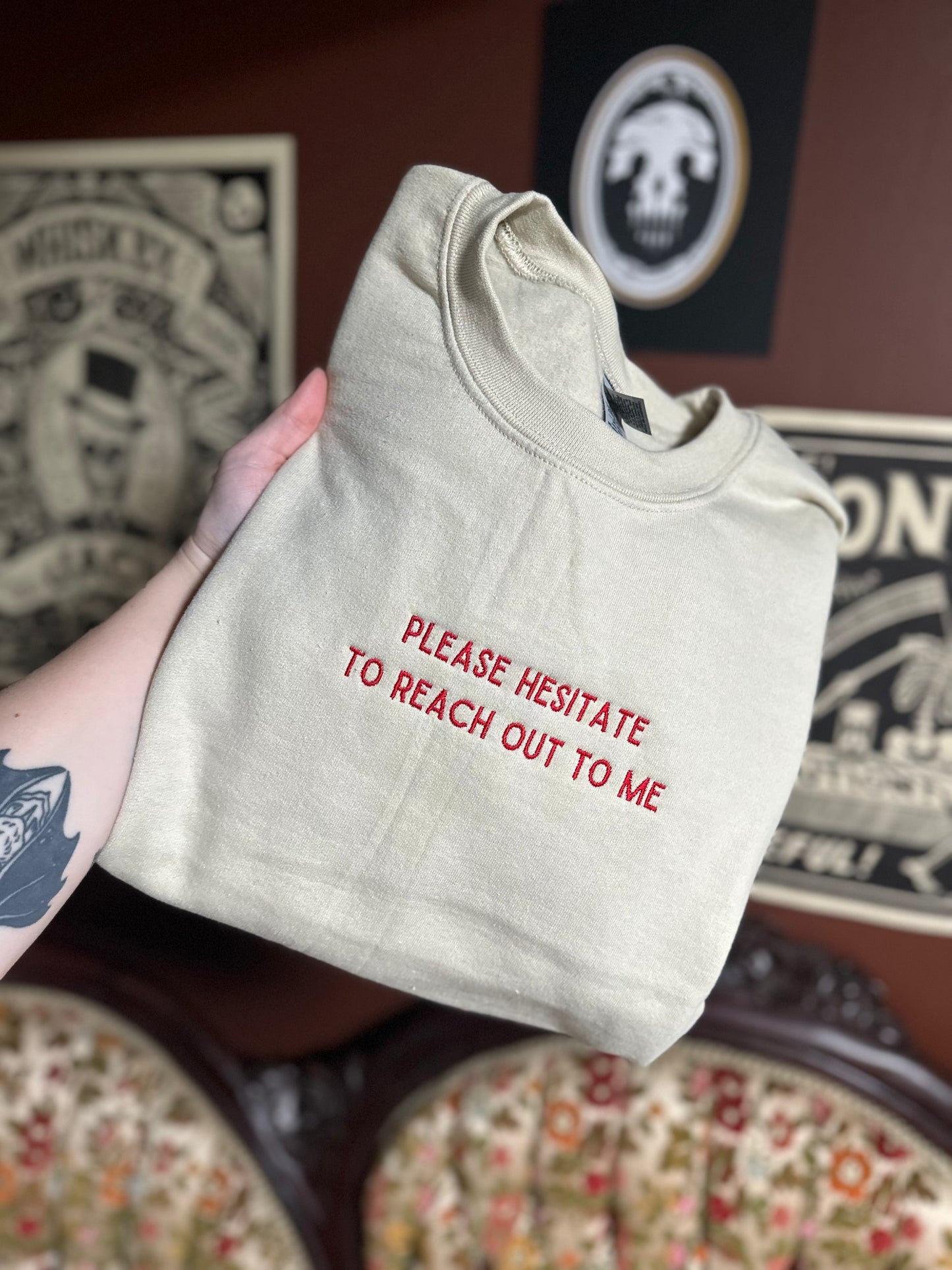 Please Hesitate Embroidered Sweatshirt