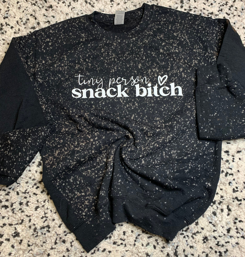 Tiny Person Snack Bitch Bleached Crewneck Sweatshirt