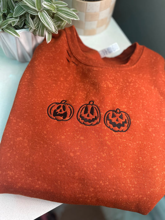 Distressed Pumpkins Embroidered Sweatshirt