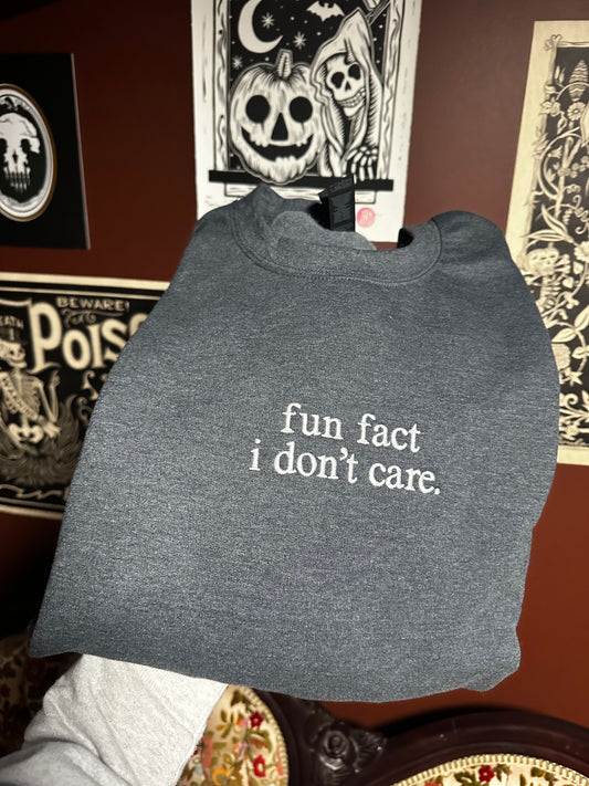 fun fact I don’t care Embroidered Sweatshirt