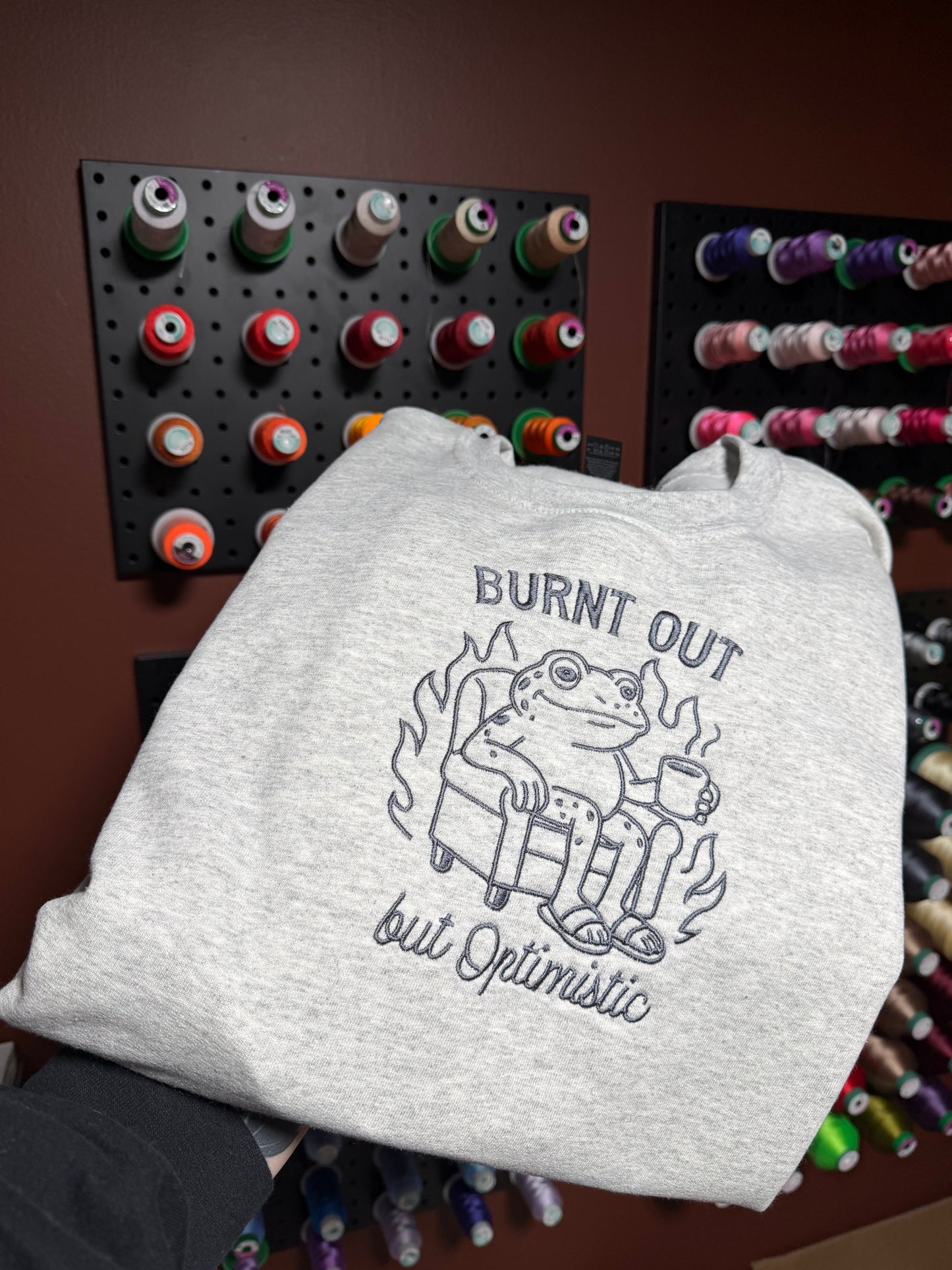 Burnt Out But Optimistic Embroidered Sweatshirt