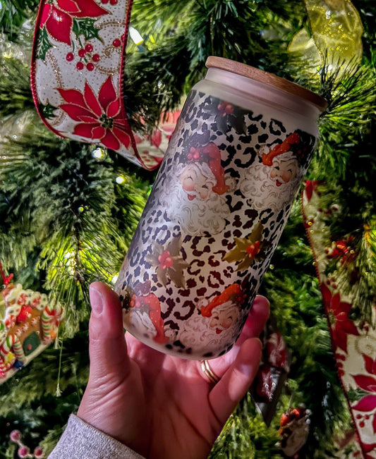 Leopard Santa Glass Can