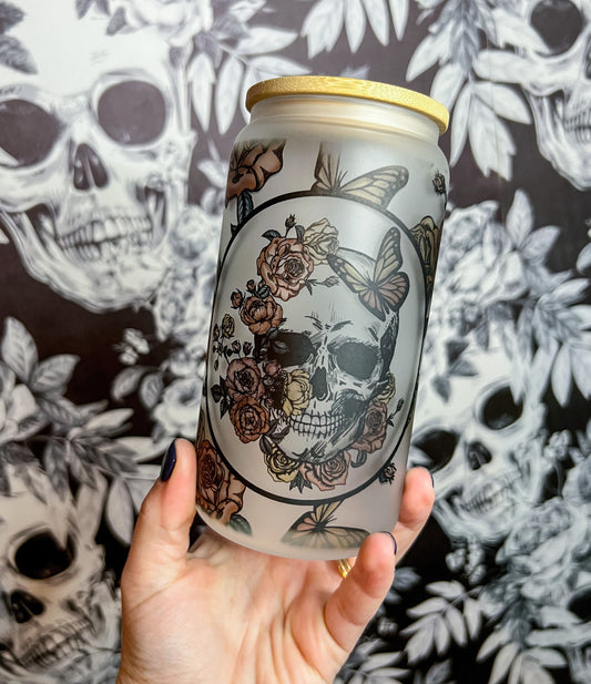 Floral Skeleton Glass Can